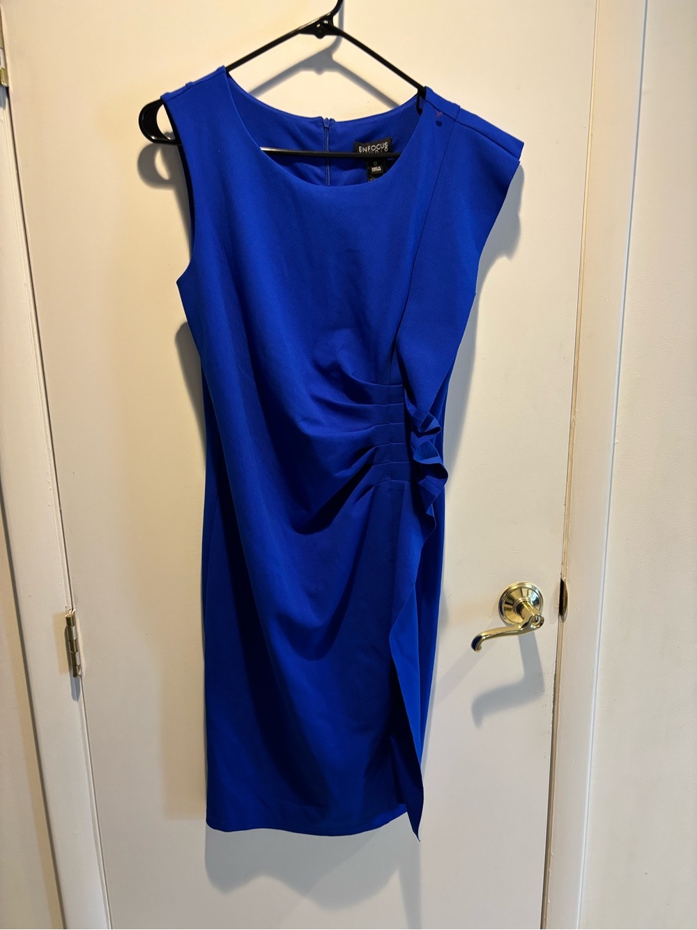 Enfocus Studio Cobalt Blue Sleeveless Midi Dress with Asymmetric Ruffle